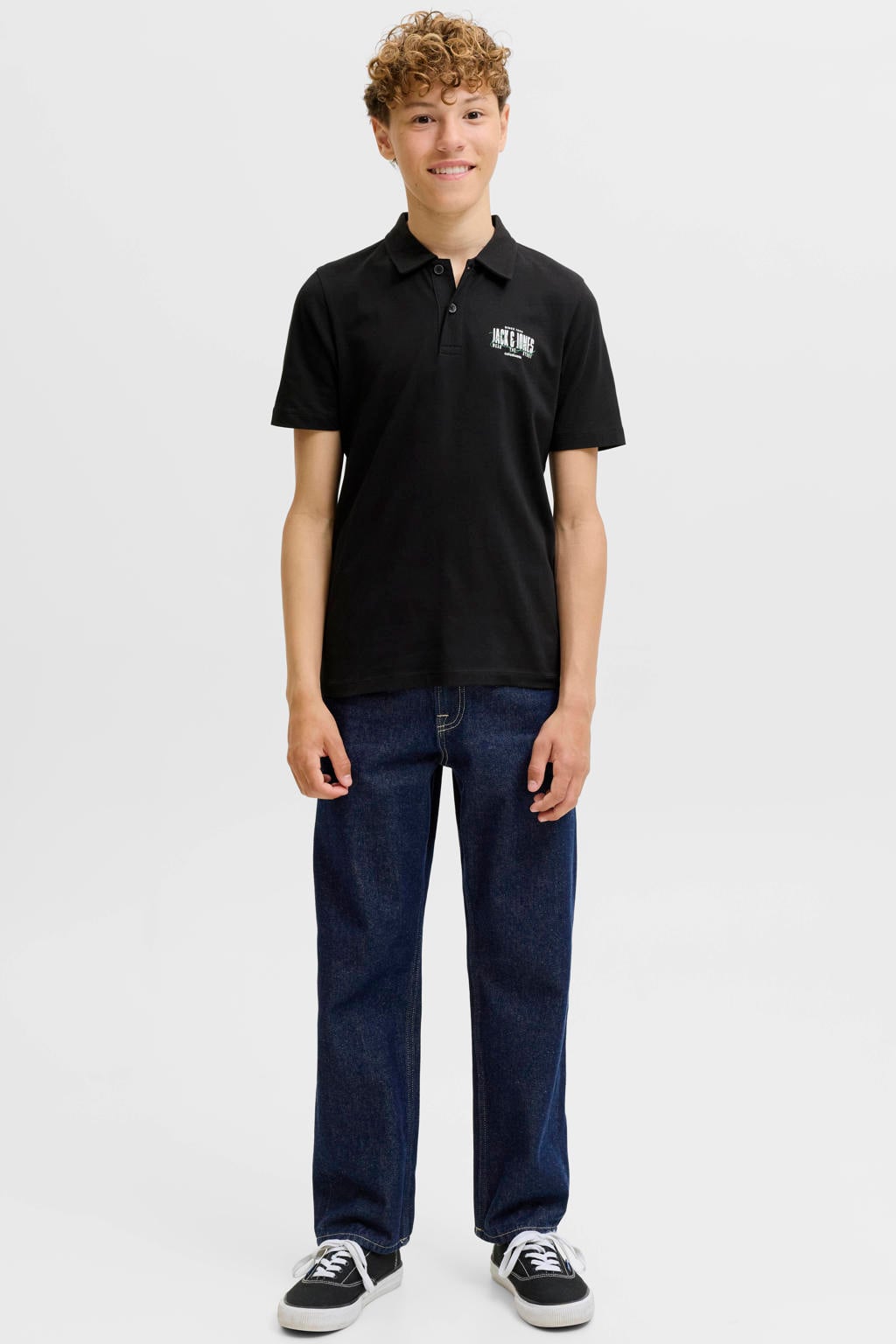 JACK & JONES JUNIOR polo met print - zwart
