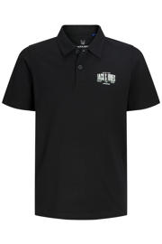 thumbnail: Zwarte jongens JACK & JONES JUNIOR polo van katoen met printopdruk, korte mouwen en knoopsluiting
