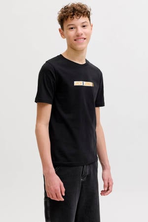 rechtvallend T-shirt met logo - zwart