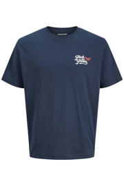thumbnail: Donkerblauwe jongens JACK & JONES JUNIOR T-shirt van katoen met backprint, korte mouwen en ronde hals