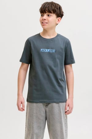 rechtvallend T-shirt met logo - grijs