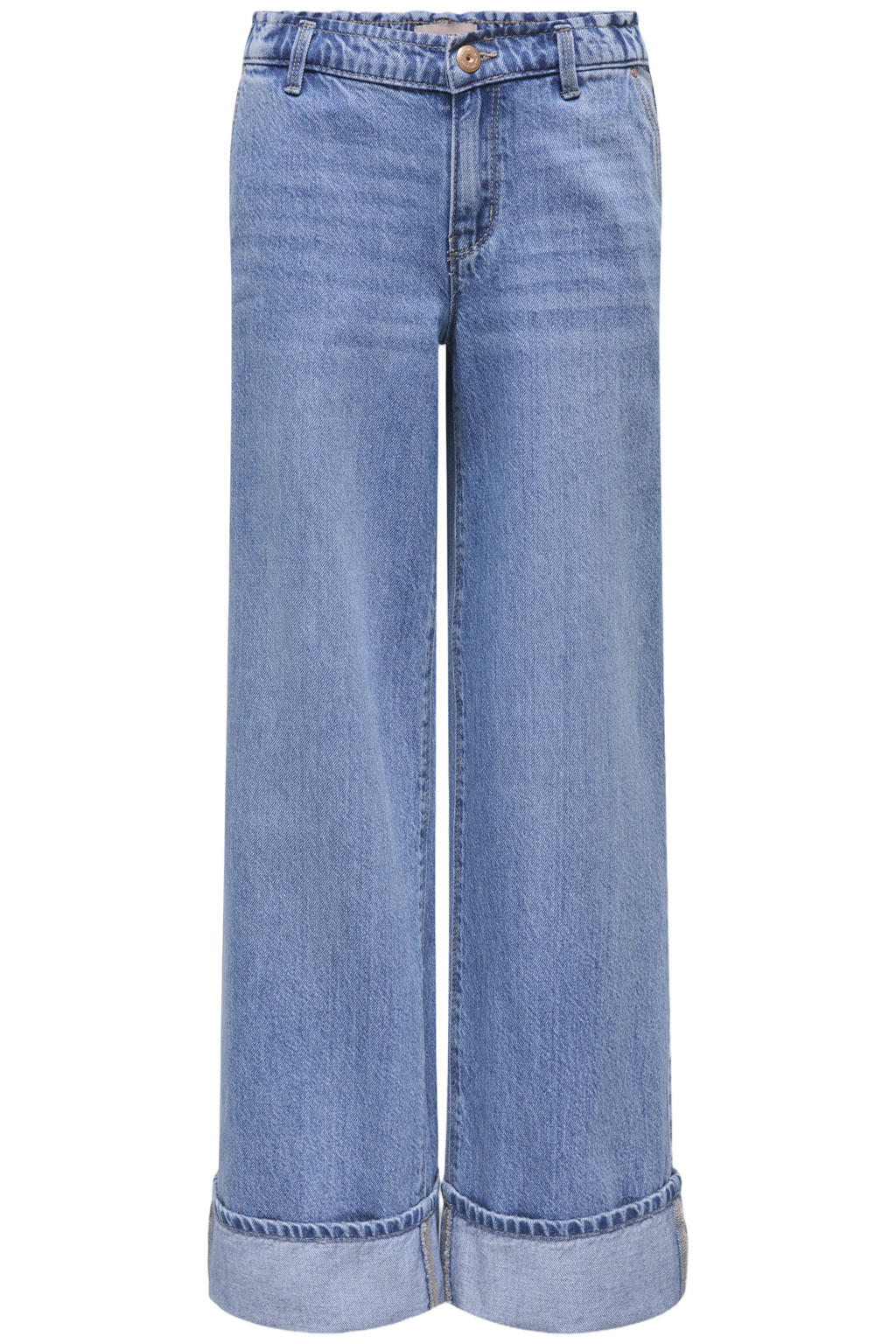 Light blue denim meisjes KIDS ONLY GIRL wide leg jeans van denim met rits- en knoopsluiting en effen