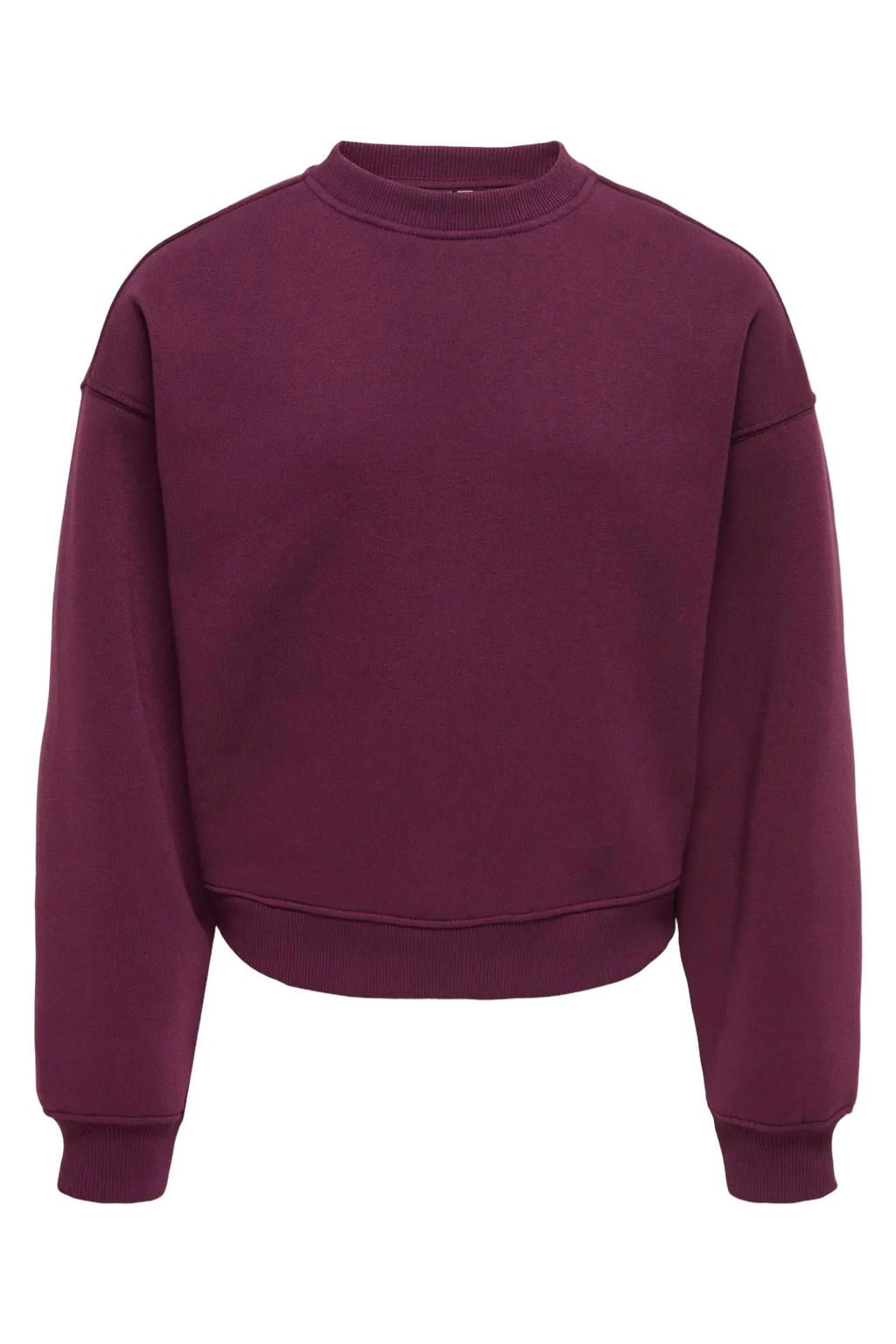 Paarse meisjes KIDS ONLY GIRL sweater met effen, lange mouwen, ronde hals en geribde boorden