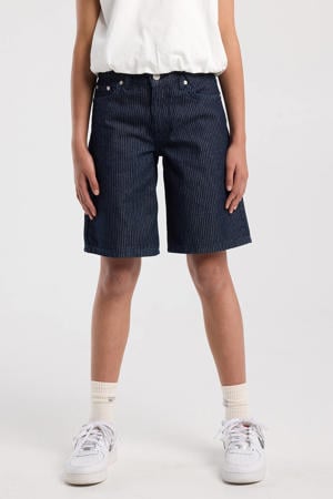 gestreepte short dark blue denim