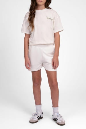 sweat regular fit sweatshort met tekstprint - wit