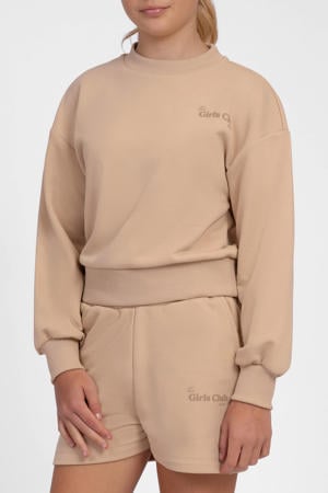regular fit sweatshort met tekst - lichtbruin