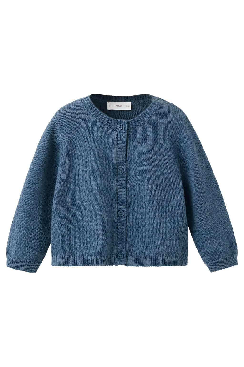 Donkerblauwe meisjes Mango Kids vest fijn gebreid van katoen met effen, lange mouwen, ronde hals en knoopsluiting