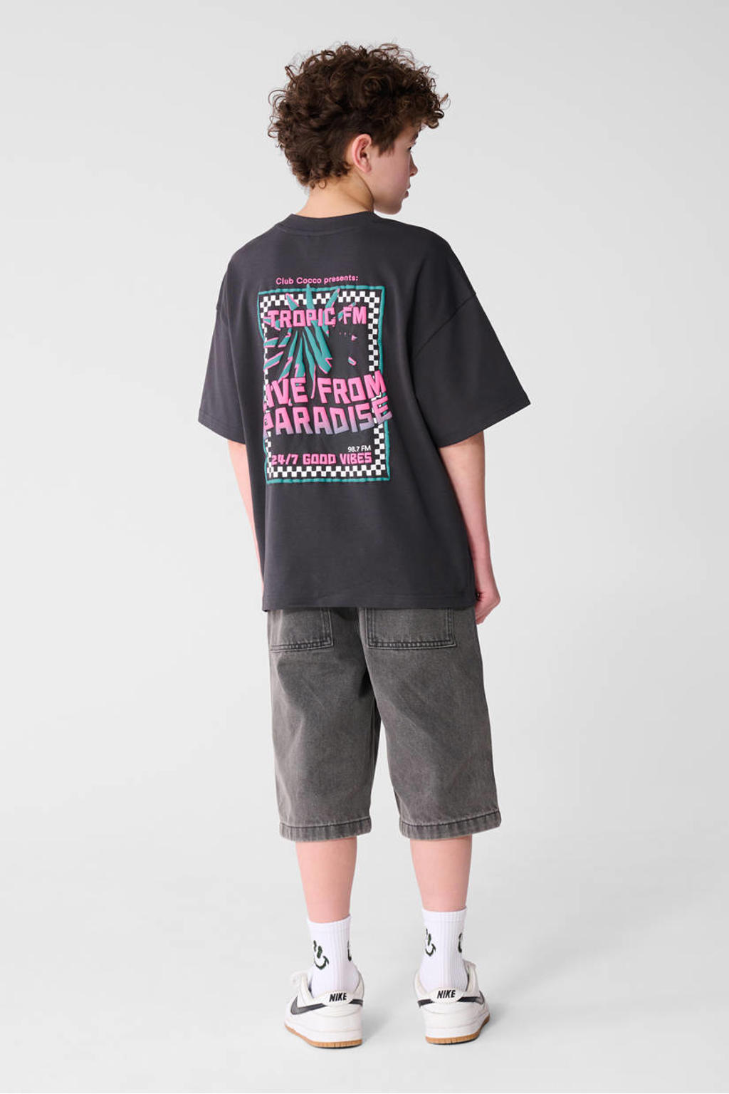 Antraciete jongens Shoeby T-shirt van katoen met printopdruk, korte mouwen en ronde hals