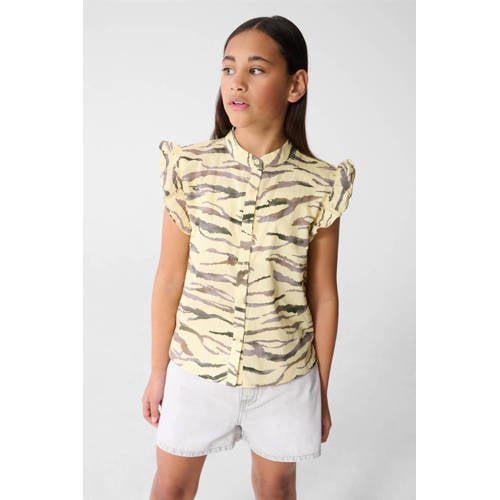 Shoeby Top Geel Meisjes Katoen Opstaande kraag All over print - maat 122/128 afbeelding