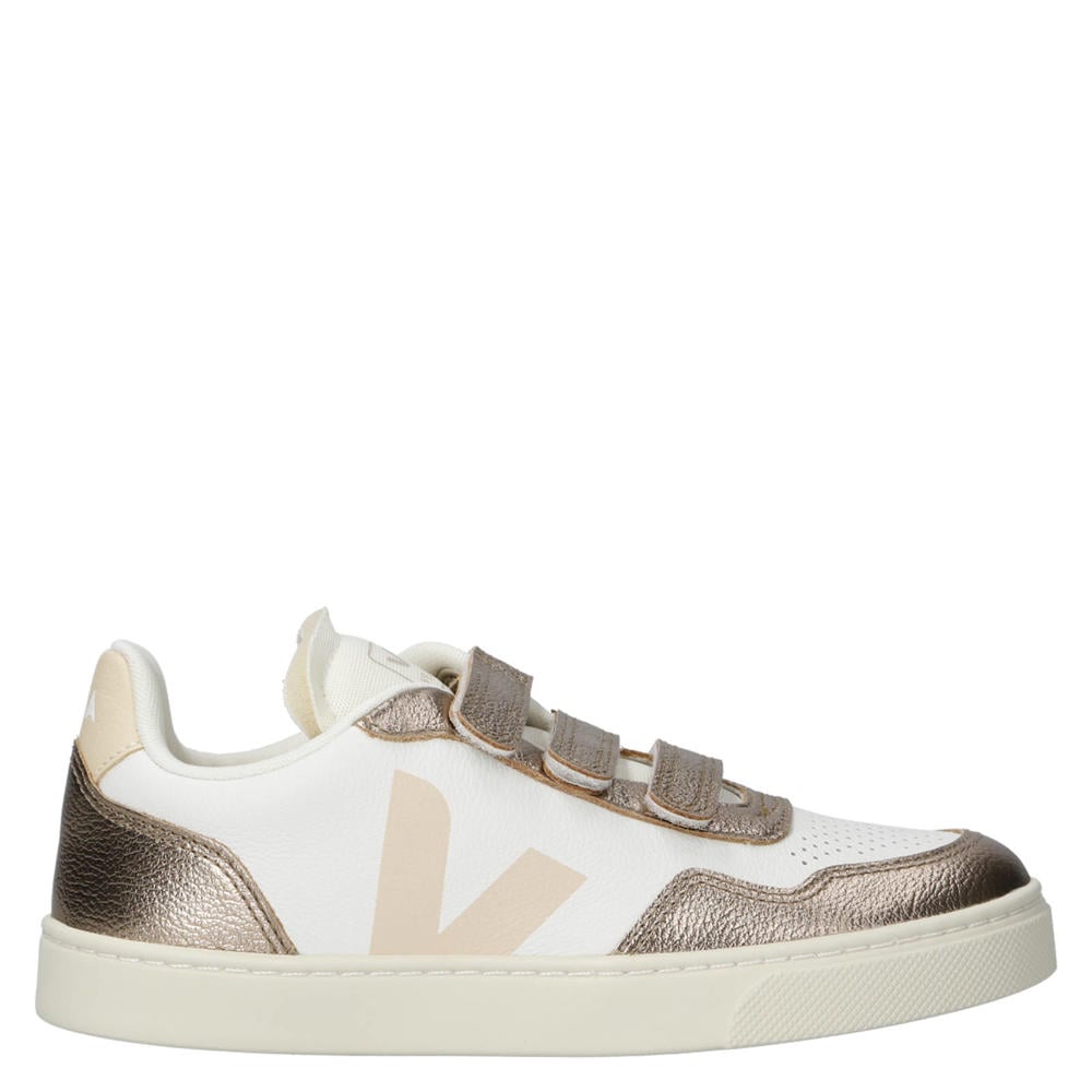 Wit en bronzen jongens Veja Small V-90 leren sneakers met klittenband
