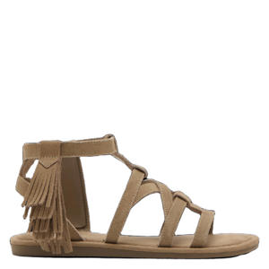 leren sandalen met franjes lichtbruin