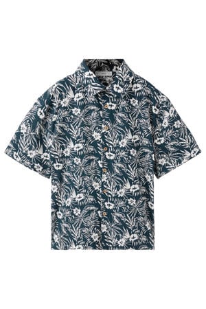 gebloemd casual overhemd donkerblauw
