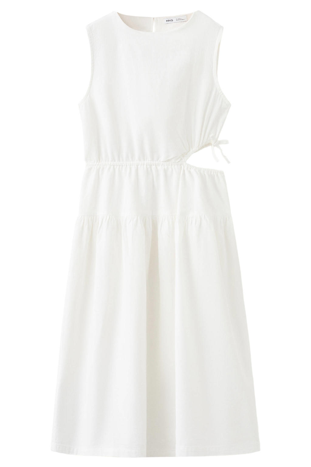 Witte meisjes Mango Kids maxi jurk van katoen met effen, ronde hals, knoopsluiting en cut out
