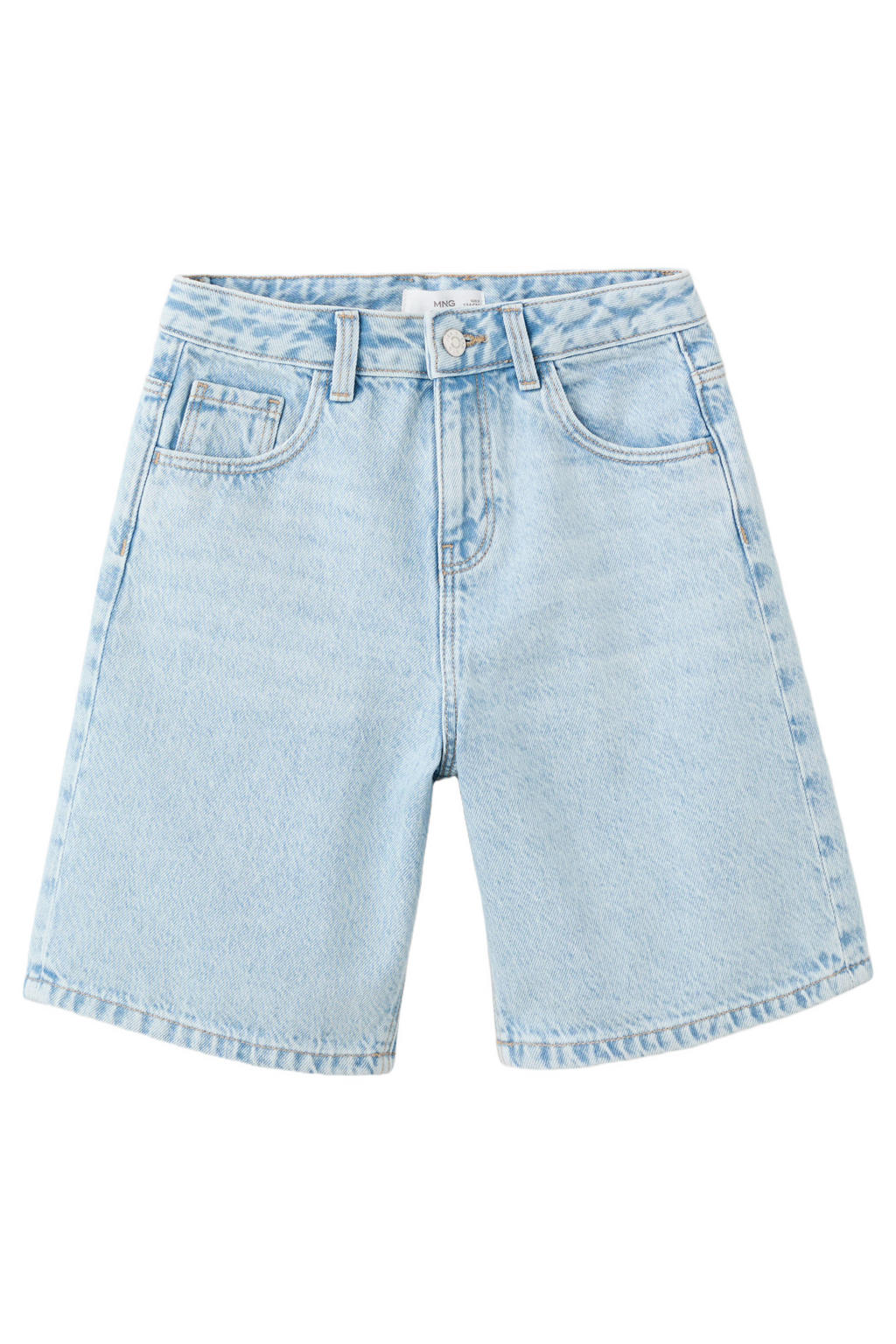 Light blue denim jongens Mango Kids short van denim met rits- en knoopsluiting en effen