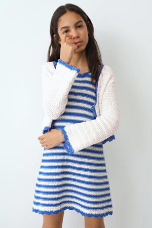 gestreepte korte jurk grof gebreid blauw