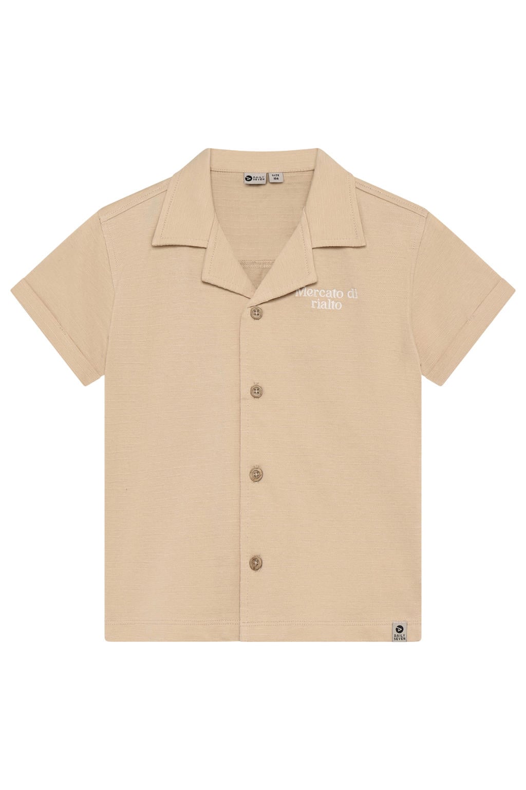 Beige jongens Daily7 T-shirt van katoen met backprint, korte mouwen, klassieke kraag, knoopsluiting en textuur