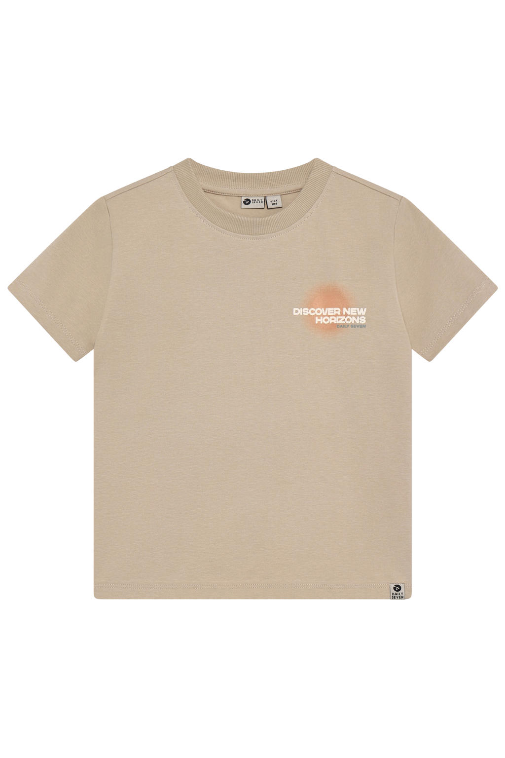 Zandkleurige jongens Daily7 T-shirt van stretchkatoen met backprint, korte mouwen en ronde hals