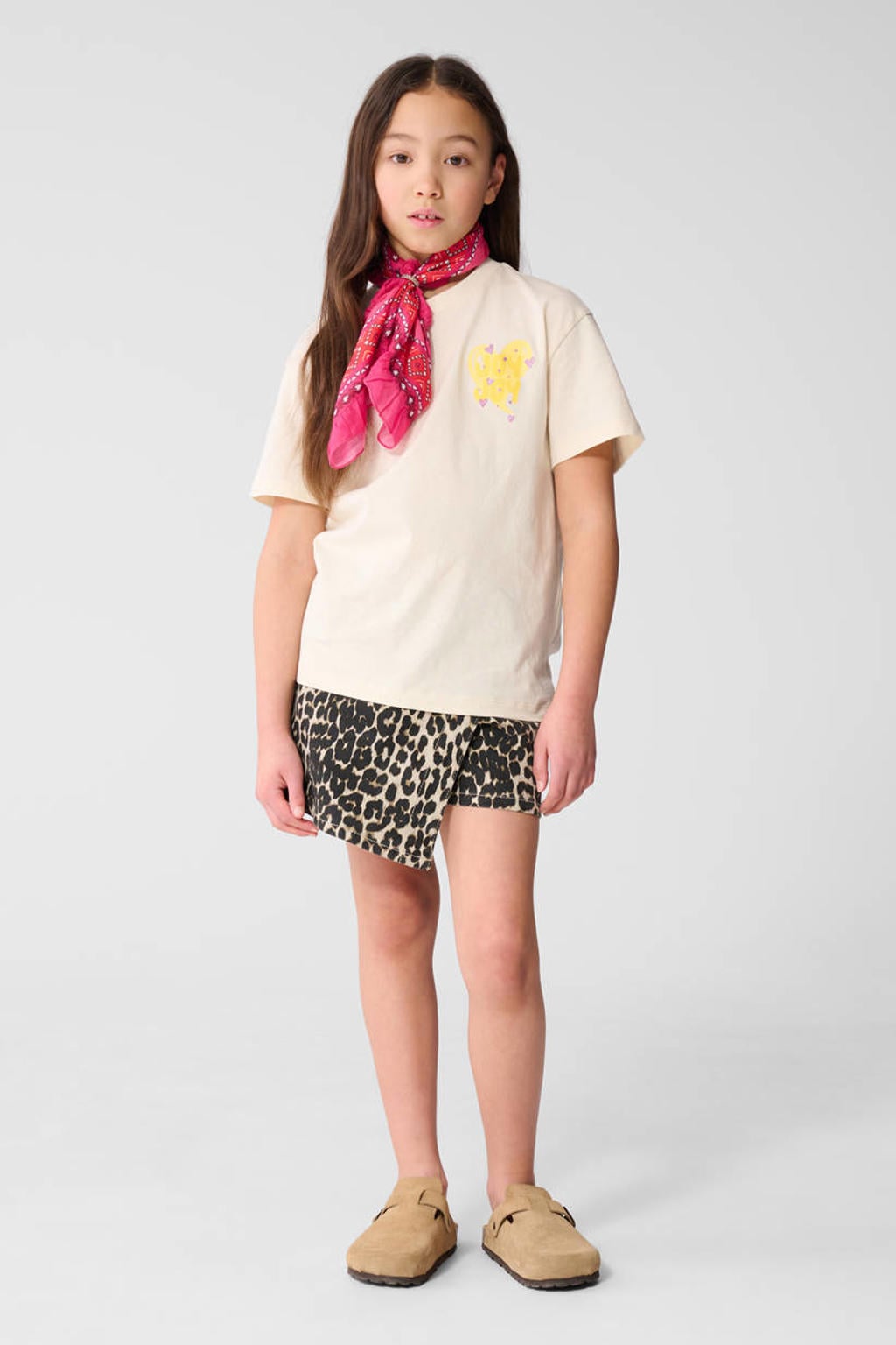 Ecru meisjes Shoeby T-shirt van katoen met backprint, korte mouwen en ronde hals