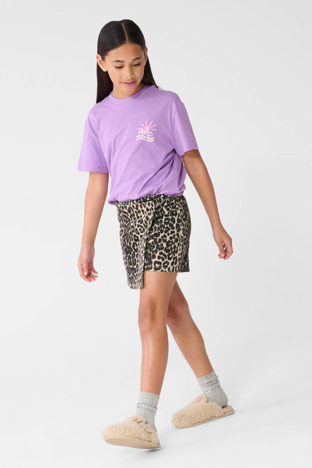 Paarse meisjes Shoeby T-shirt van katoen met backprint, korte mouwen en ronde hals