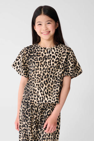 blousetop met panterprint bruin