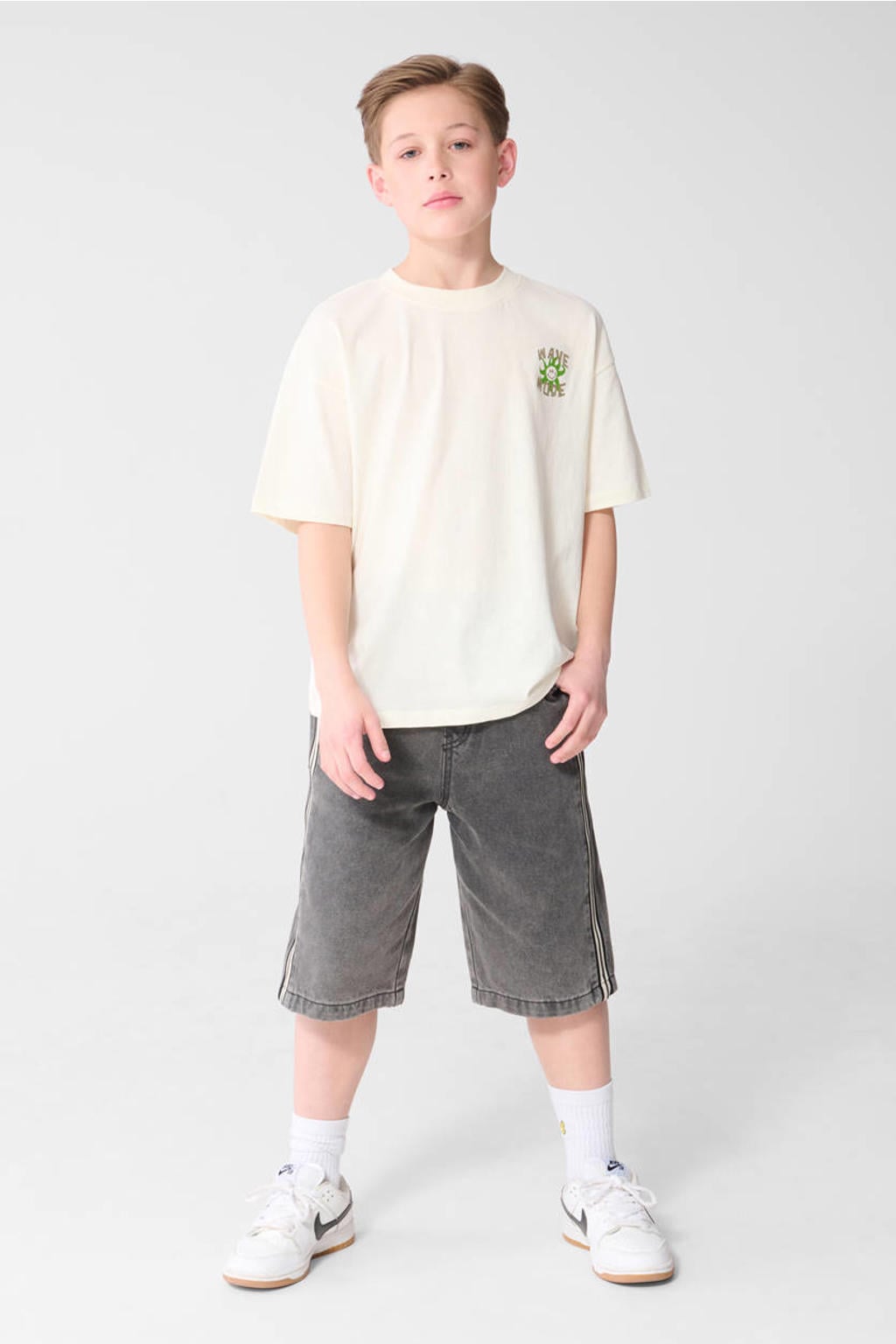 Ecru jongens Shoeby T-shirt van katoen met backprint, korte mouwen en ronde hals