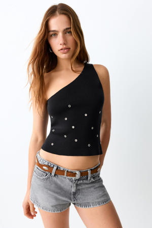 one shoulder top zwart