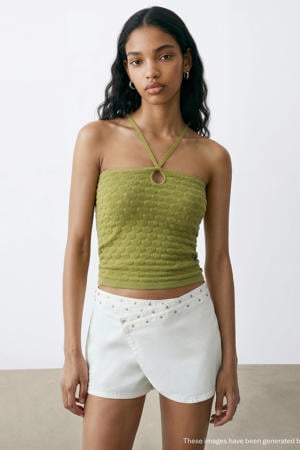 haltertop met textuur groen
