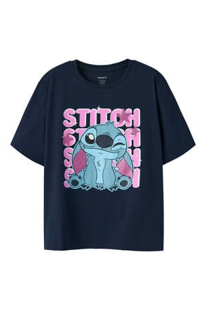 Lilo & Stitch regular fit T-shirt met print - donkerblauw
