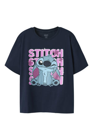 Lilo & Stitch regular fit T-shirt met print - donkerblauw