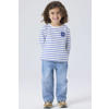 NAME IT MINI gestreepte longsleeve met borduursels - lichtgrijs
