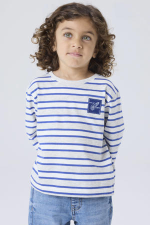 gestreepte longsleeve met borduursels - lichtgrijs