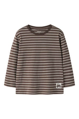 rechtvallend gestreepte longsleeve met borduursels - bruin