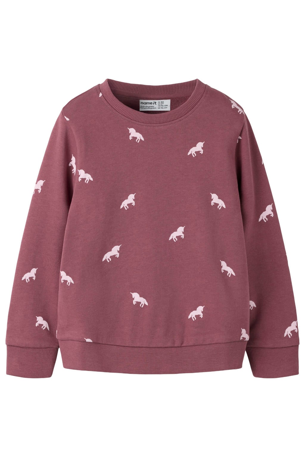 Paarse meisjes NAME IT MINI sweater met lange mouwen, ronde hals en geribde boorden