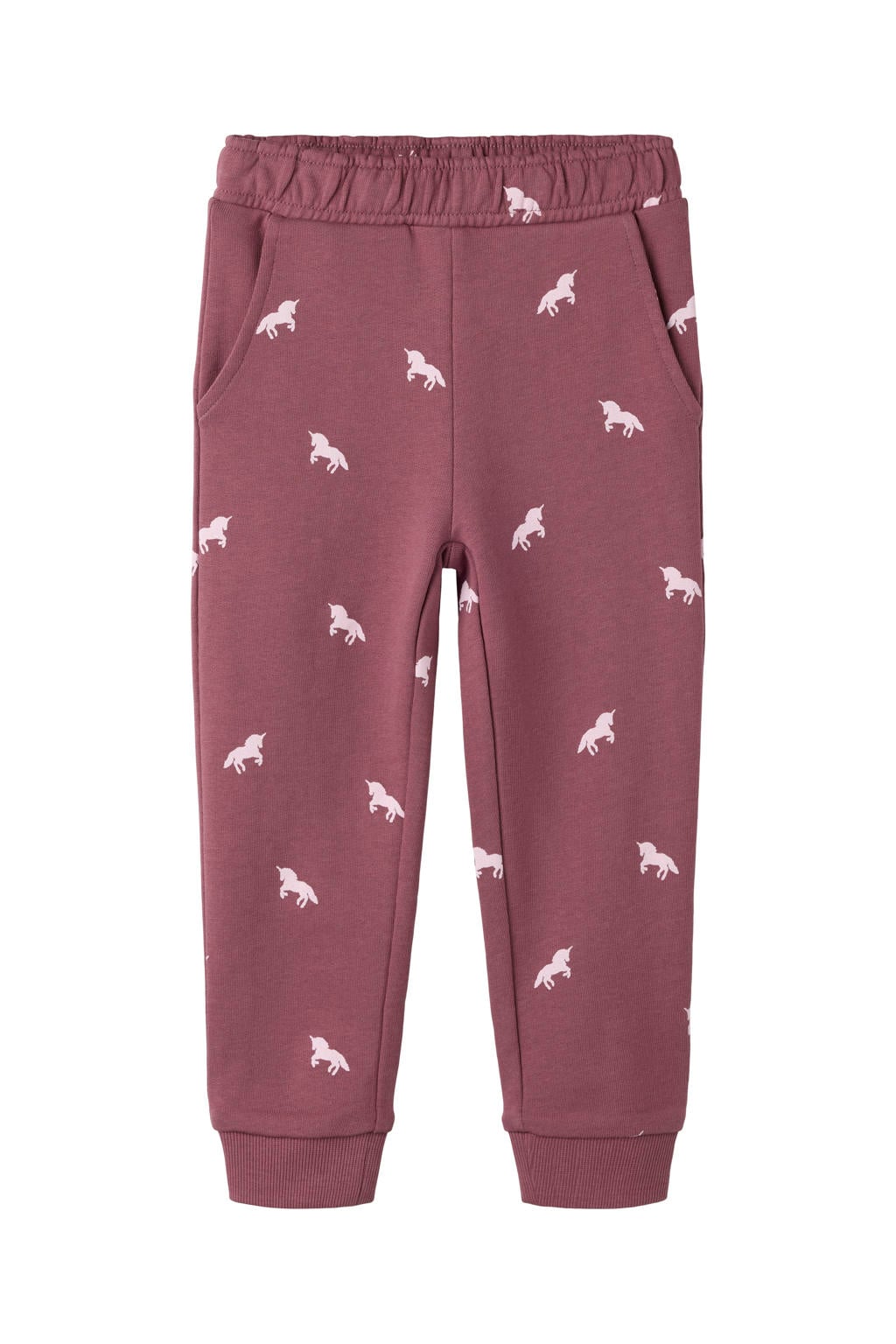 Paarse meisjes NAME IT MINI regular joggingbroek van sweat materiaal met elastische tailleband met koord