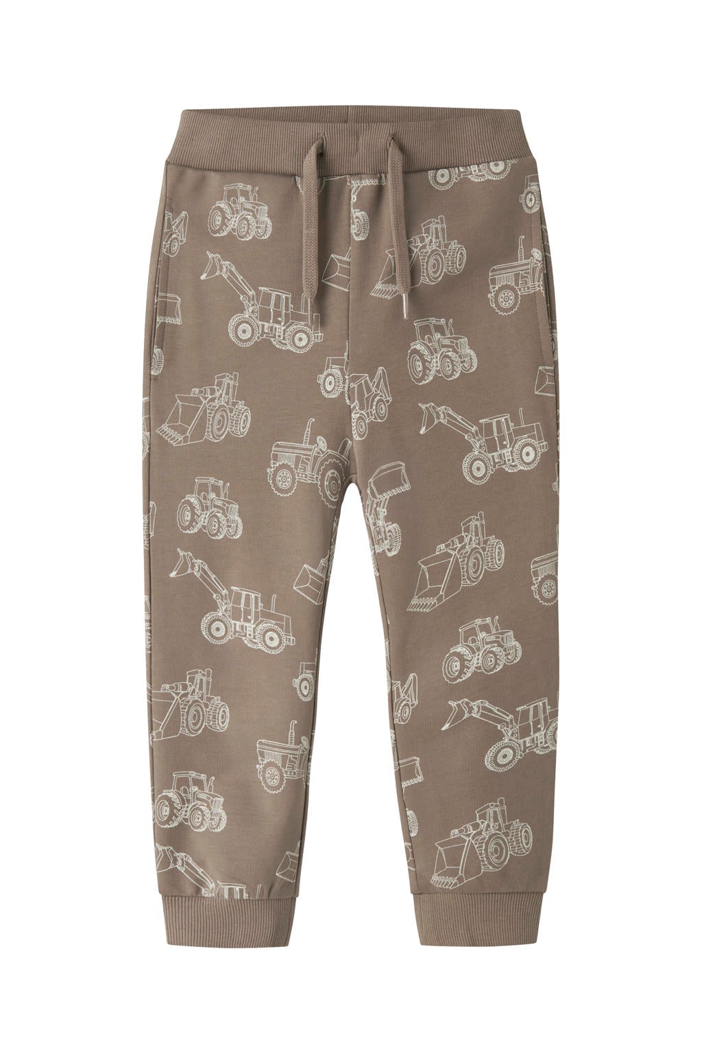 Lichtbruine jongens NAME IT MINI regular joggingbroek van katoen met elastische tailleband met koord