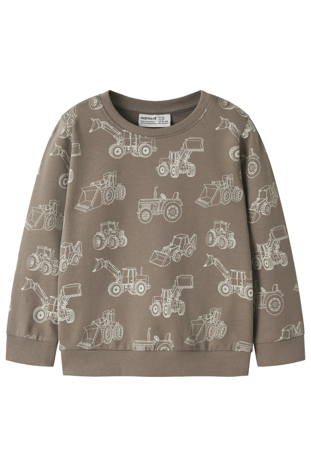 Lichtbruine jongens NAME IT MINI sweater van katoen met lange mouwen en ronde hals