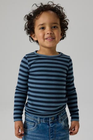 slim fit gestreepte longsleeve - donkerblauw