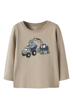 rechtvallend longsleeve met print - beige