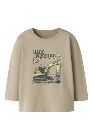 regular fit longsleeve met print - beige