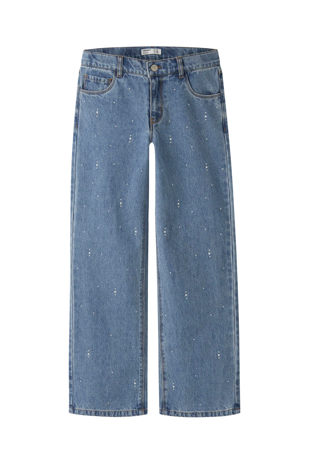 NAME IT KIDS NKFROSE wide leg jeans met print en studs - mediumblauw