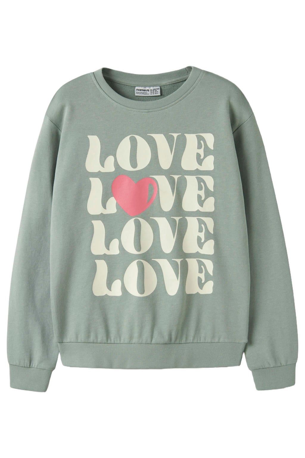 Groene meisjes NAME IT KIDS rechtvallende sweater met printopdruk, lange mouwen, ronde hals en geribde boorden