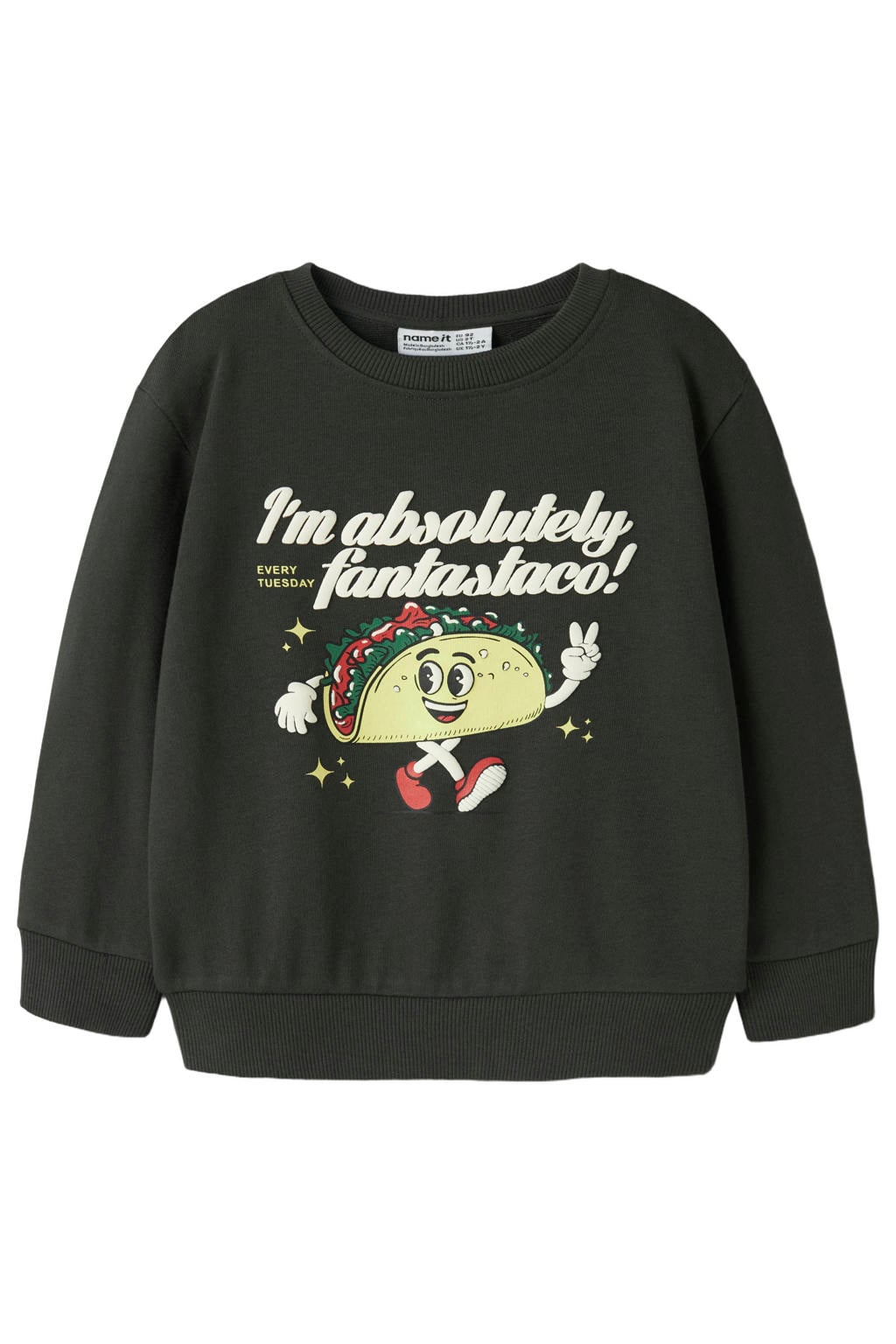 NAME IT MINI rechtvallend sweater met print - donkergroen