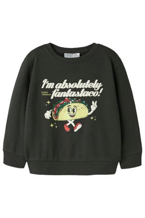 rechtvallend sweater met print - donkergroen
