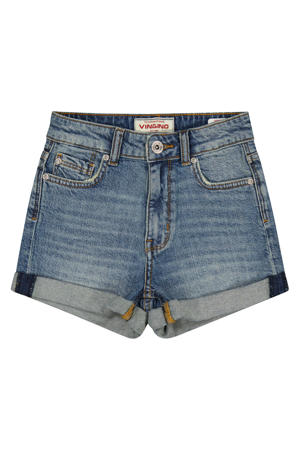 regular waist short medium blue denim