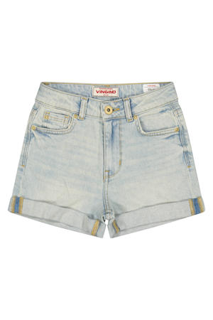 regular waist short light blue denim