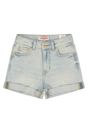 regular waist short light blue denim