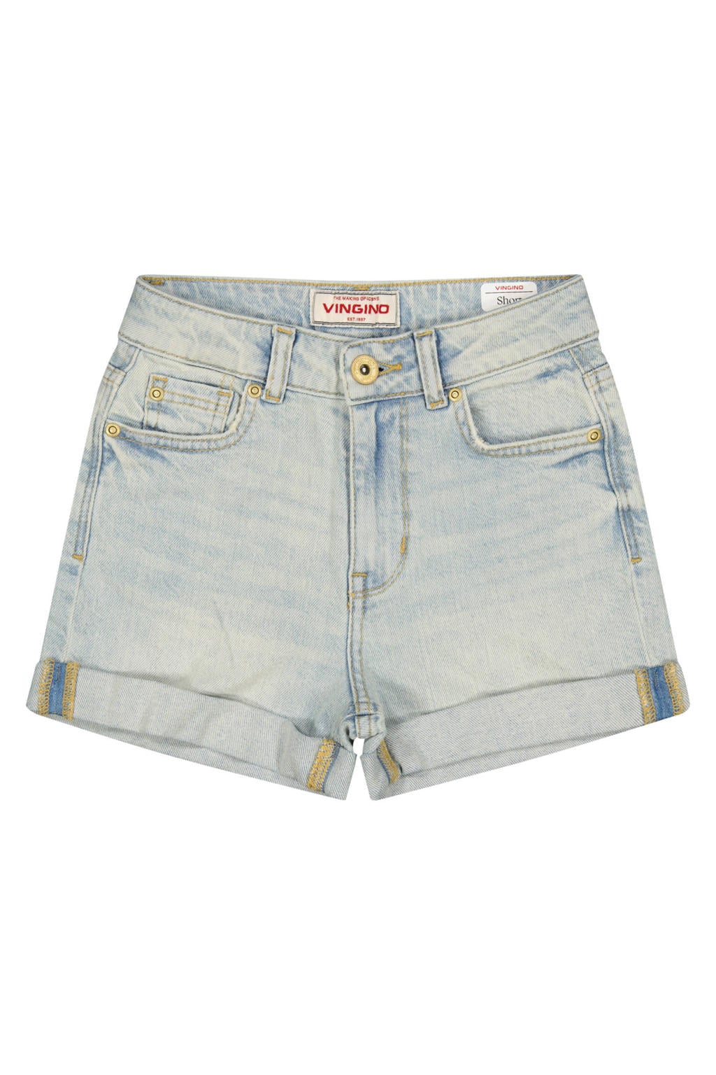 Light blue denim meisjes Vingino regular waist short van denim met rits- en knoopsluiting en effen