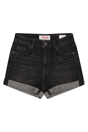 regular waist short black denim