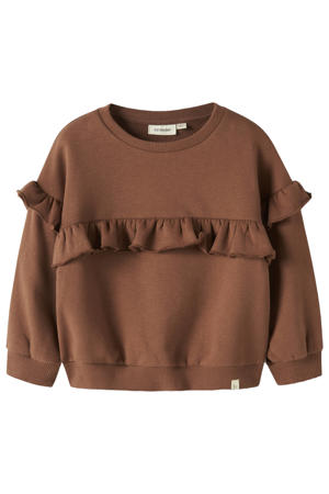 loose fit sweater met ruches - bruin