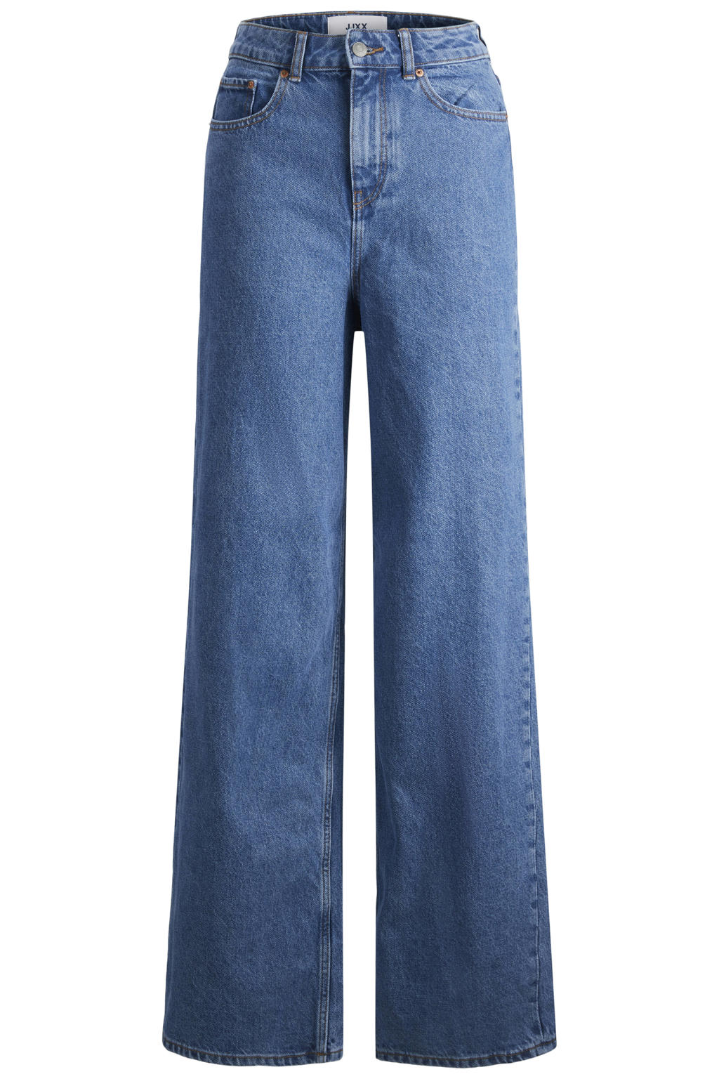 Medium blue denim meisjes JJXX GIRL wide leg jeans van denim met high waist, rits- en knoopsluiting en effen